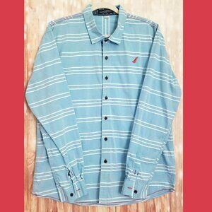 Fredd Marshall Shirt Mens Long Sleeve Button Down Blue & White Striped Shirt XL